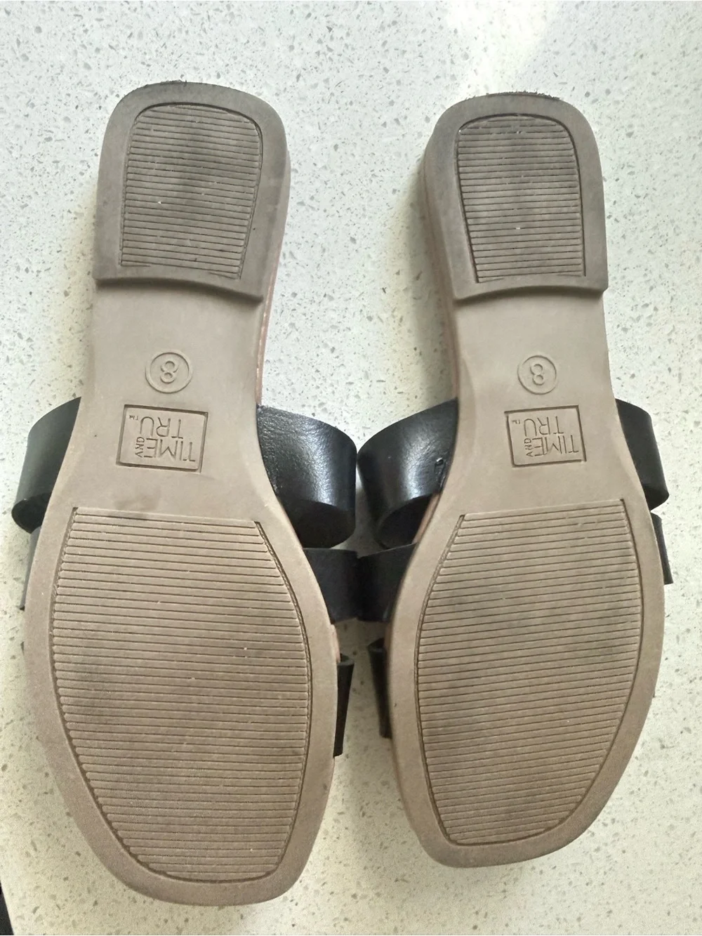 Time and Tru Black Slide Sandal with Silver Accent Buckle